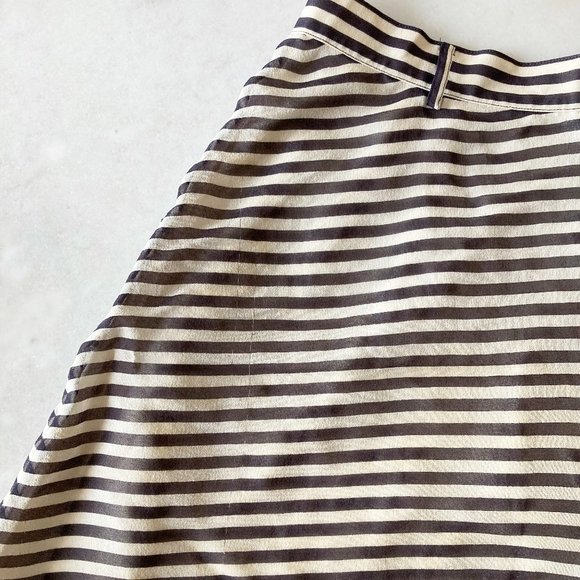 Club Monaco striped skirt 100% silk, cream / grey A line circle skirt, buttons - Picture 9 of 9